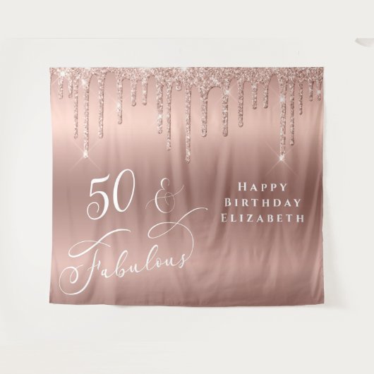 Roos Gold Glitter 50th Birthday Party Tapestry Wandkleed (Voorkant (horizontaal))