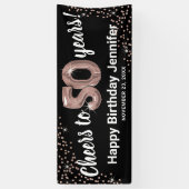 Roos Gold Glitter 50th Birthday Spandoek (Verticaal)