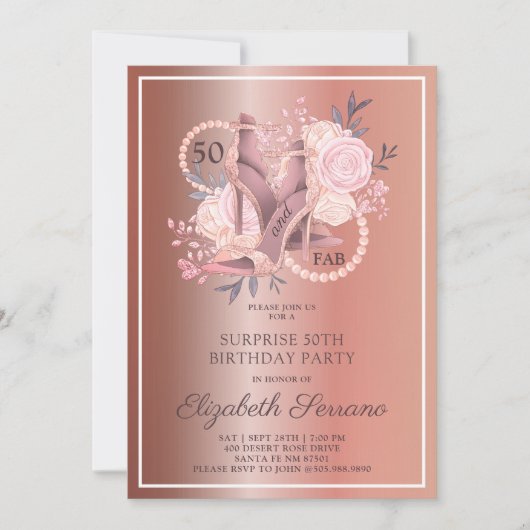 Roos Gold Glitter 50th Birthday Surprise Party Kaart (Voorkant)