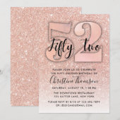 Roos Gold Glitter 52e verjaardag Uitnodiging (Voorkant / Achterkant)