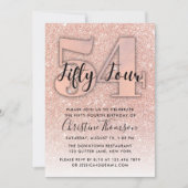 Roos Gold Glitter 54th Birthday Invitation Kaart (Voorkant)