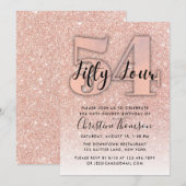 Roos Gold Glitter 54th Birthday Invitation Kaart (Voorkant / Achterkant)