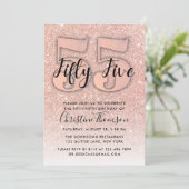 Roos Gold Glitter 55th Birthday Invitation Kaart (Staand voorkant)