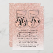 Roos Gold Glitter 55th Birthday Invitation Kaart (Voorkant / Achterkant)