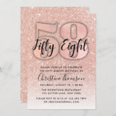 Roos Gold Glitter 58th Birthday Invitation Kaart (Voorkant / Achterkant)