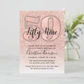 Roos Gold Glitter 59th Birthday Invitation Kaart (Staand voorkant)