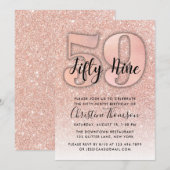 Roos Gold Glitter 59th Birthday Invitation Kaart (Voorkant / Achterkant)