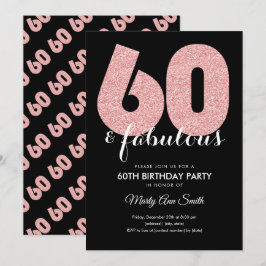 Roos Gold Glitter 60 & Fabulous Birthday Party Kaart