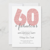 Roos Gold Glitter 60 & Fabulous Birthday Party Kaart (Voorkant)