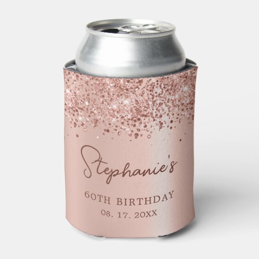Roos Gold Glitter 60e Verjaardag Monogram Script Blikjeskoeler (Blikje Voorkant)