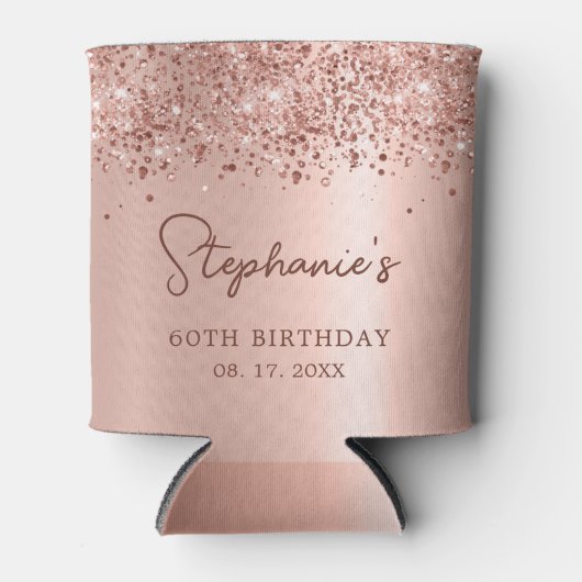 Roos Gold Glitter 60e Verjaardag Monogram Script Blikjeskoeler (Voorkant)