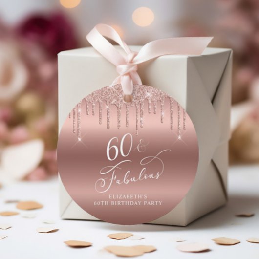 Roos Gold Glitter 60e Verjaardagsfeestje Dank je Bedankjes Labels