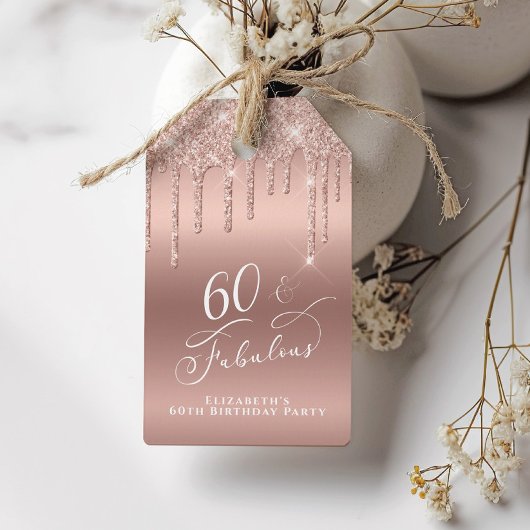 Roos Gold Glitter 60e Verjaardagsfeestje Dank je Cadeaulabel