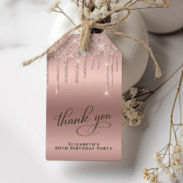 Roos Gold Glitter 60e Verjaardagsfeestje Dank je Cadeaulabel