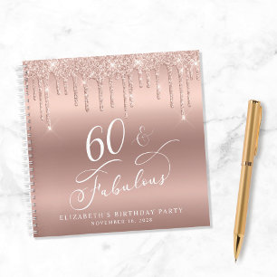 Roos Gold Glitter 60e Verjaardagsfeestje Gastenboe Notitieboek