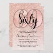 Roos Gold Glitter 60th Birthday Invitation Kaart (Voorkant / Achterkant)