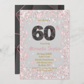 Roos Gold Glitter 60th Birthday Invitations (Voorkant / Achterkant)