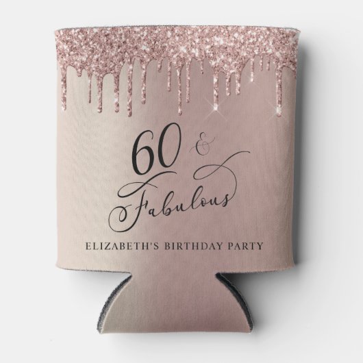 Roos Gold Glitter 60th Birthday Party Blikjeskoeler (Voorkant)