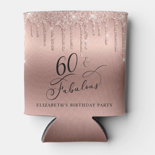 Roos Gold Glitter 60th Birthday Party Blikjeskoeler (Voorkant)