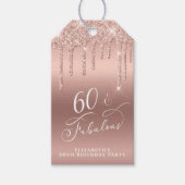 Roos Gold Glitter 60th Birthday Party Cadeaulabel (Voorkant)
