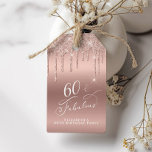 Roos Gold Glitter 60th Birthday Party Cadeaulabel<br><div class="desc">Elegante en chique gepersonaliseerde 60e verjaardagsfeestje gunst cadeau labels met "60 & Fabulous" in een stijlvol wit script,  een rozen gouden achtergrond en rozen gouden faux glitter druppelen van de top.</div>