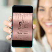 Roos Gold Glitter 60th Birthday Party Kaart