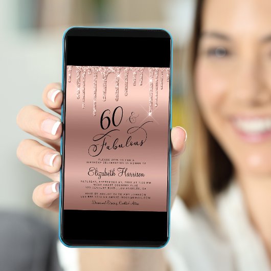 Roos Gold Glitter 60th Birthday Party Kaart