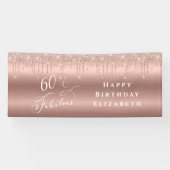 Roos Gold Glitter 60th Birthday Party Spandoek (Horizontaal)