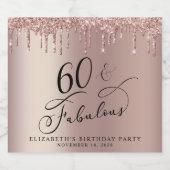 Roos Gold Glitter 60th Birthday Party Sparkling Wijnetiket (Enkel label)