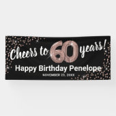Roos Gold Glitter 60th Birthday Spandoek (Horizontaal)