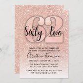 Roos Gold Glitter 62e verjaardag Uitnodiging (Voorkant / Achterkant)