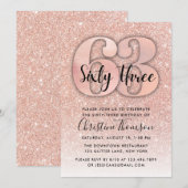 Roos Gold Glitter 63rd Birthday Invitation Kaart (Voorkant / Achterkant)