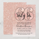 Roos Gold Glitter 66th Birthday Invitation Kaart (Voorkant / Achterkant)