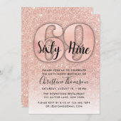 Roos Gold Glitter 69th Birthday Invitation Kaart (Voorkant / Achterkant)