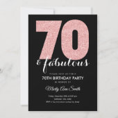 Roos Gold Glitter 70 & Fabulous Birthday Party Kaart (Voorkant)