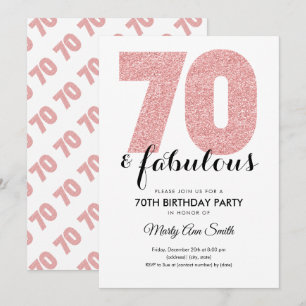 Roos Gold Glitter 70 & Fabulous Birthday Party Kaart