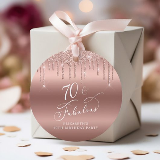 Roos Gold Glitter 70e Verjaardagsfeestje Dank je Bedankjes Labels