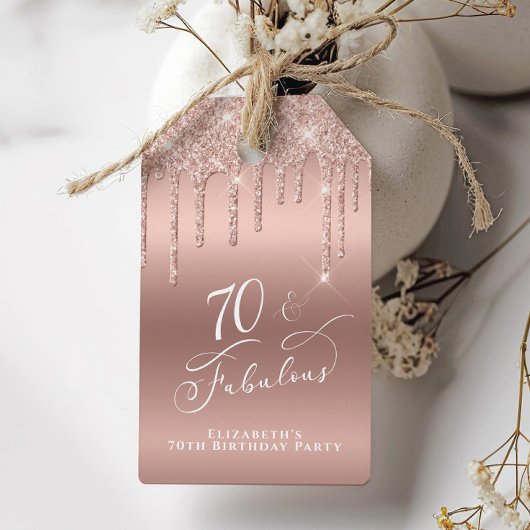 Roos Gold Glitter 70e Verjaardagsfeestje Dank je Cadeaulabel