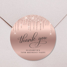Roos Gold Glitter 70e Verjaardagsfeestje Dank je Ronde Sticker