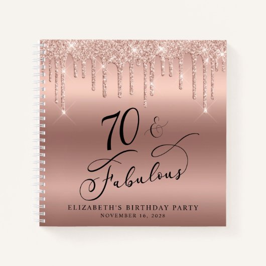 Roos Gold Glitter 70e Verjaardagsfeestje Gastenboe Notitieboek (Voorkant)