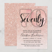 Roos Gold Glitter 70th Birthday Invitation Kaart (Voorkant / Achterkant)