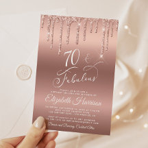 Roos Gold Glitter 70th Birthday Party Invitation