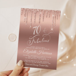 Roos Gold Glitter 70th Birthday Party Invitation Kaart