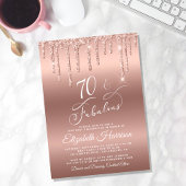 Roos Gold Glitter 70th Birthday Party Invitation Kaart