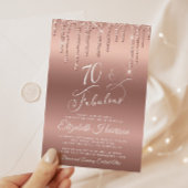 Roos Gold Glitter 70th Birthday Party Invitation Kaart