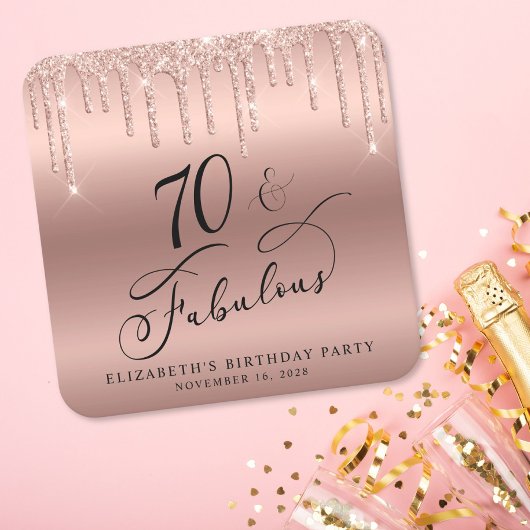 Roos Gold Glitter 70th Birthday Party Kartonnen Onderzetters