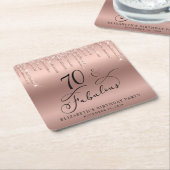 Roos Gold Glitter 70th Birthday Party Kartonnen Onderzetters (Schuin)