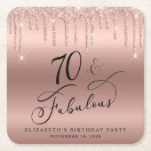 Roos Gold Glitter 70th Birthday Party Kartonnen Onderzetters (Voorkant)