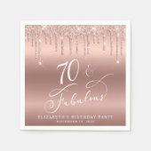 Roos Gold Glitter 70th Birthday Party Servet (Voorkant)
