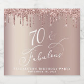 Roos Gold Glitter 70th Birthday Party Sparkling Wijnetiket (Enkel label)